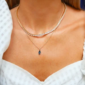 Petite Navette Necklace / Denim Blue