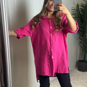 Long linenshirt – Cerise / rosa