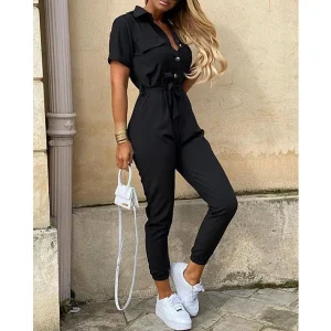 Wilma | Jumpsuit Dam Kort Ärmar Knytbälte